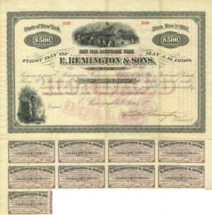 E. Remington and Sons Co. $500 6% Bond signed by Eliphalet Remington III - Dated November 1888